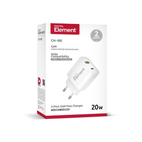 Φορτιστής Σπιτιού PD 20W 2 Θέσεων Element Λευκός