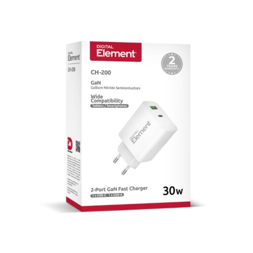 Φορτιστής Σπιτιού PD 30W 2 Θέσεων Element Λευκός