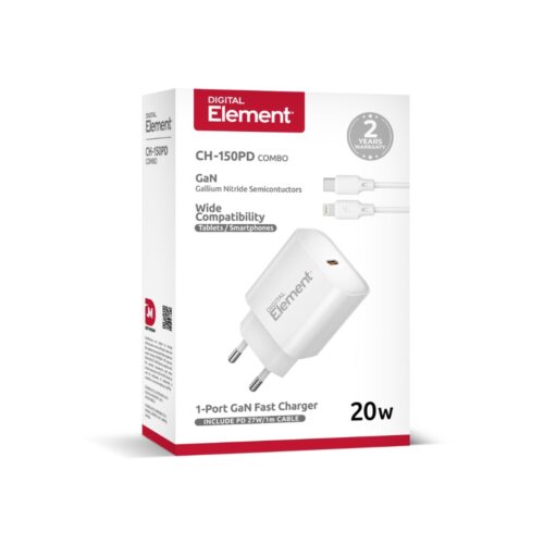 Φορτιστής Σπιτιού PD 20W με Καλώδιο Lightning 1m Element Λευκός