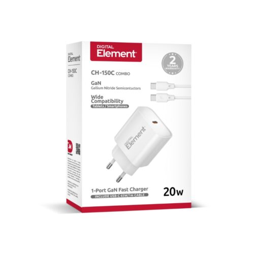 Φορτιστής Σπιτιού PD 20W με Καλώδιο USB-C 1m Element Λευκός