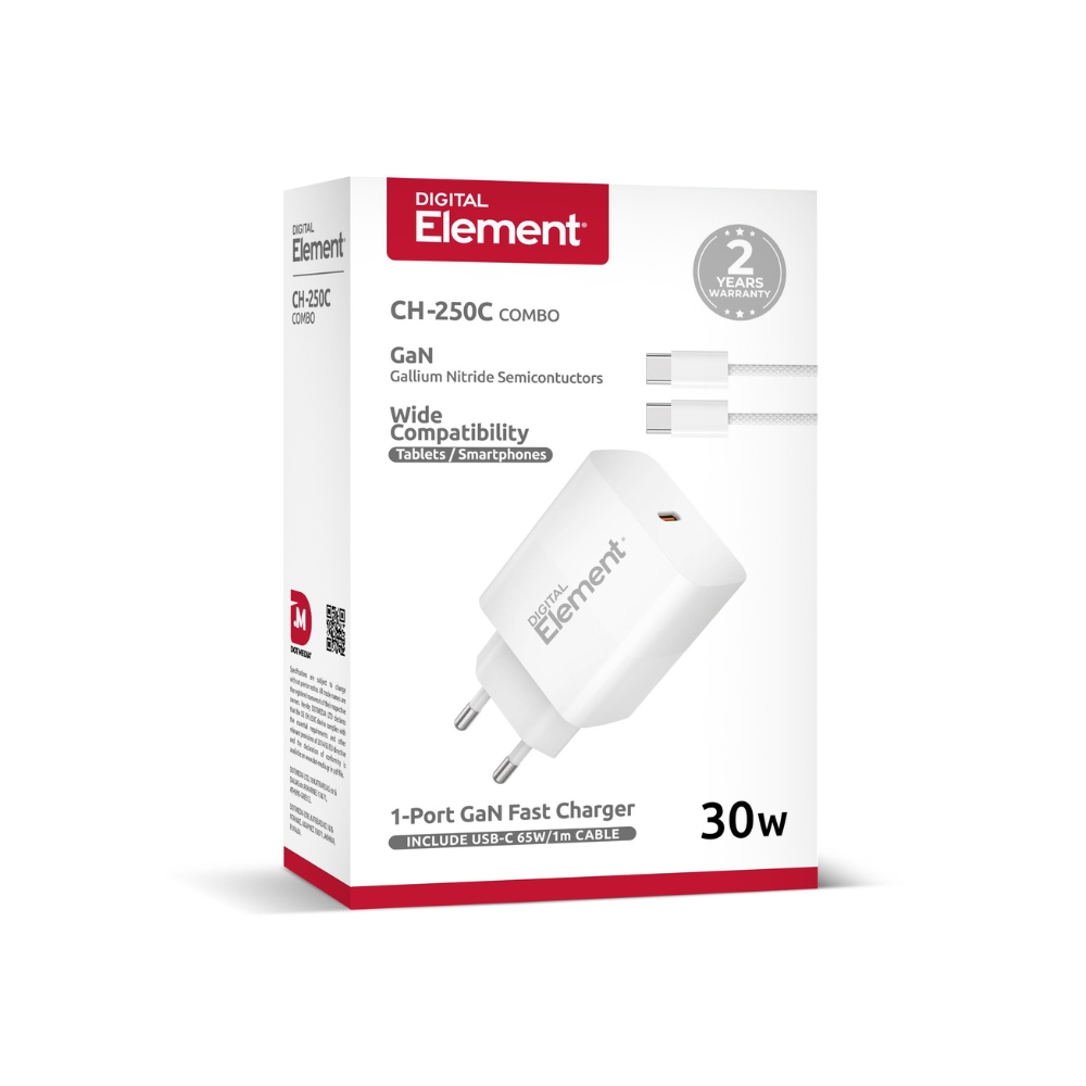Φορτιστής Σπιτιού PD 30W με Καλώδιο USB-C 1m Element Λευκός