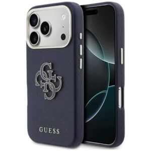 Θήκη iPhone 17 Pro Max PU FW Resin Logo Guess Μπλε Σκούρο