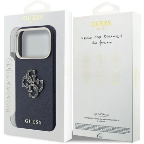 Θήκη iPhone 17 Pro Max PU FW Resin Logo Guess Μπλε Σκούρο