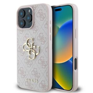 Θήκη Guess Eco Leather για iPhone 16 Pro Max Ροζ Big Logo
