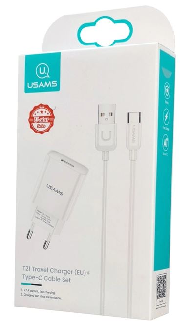 Φορτιστής Σπιτιού USB 2.1A με Καλώδιο USB-C USAMS T21OCTC01 Λευκός