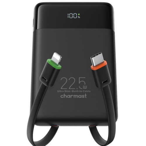 Power Bank Charmast W1202 PD 22.5W 10000mAh με 2 Ενσωματωμένα Καλώδια & LED Οθόνη Μαύρο