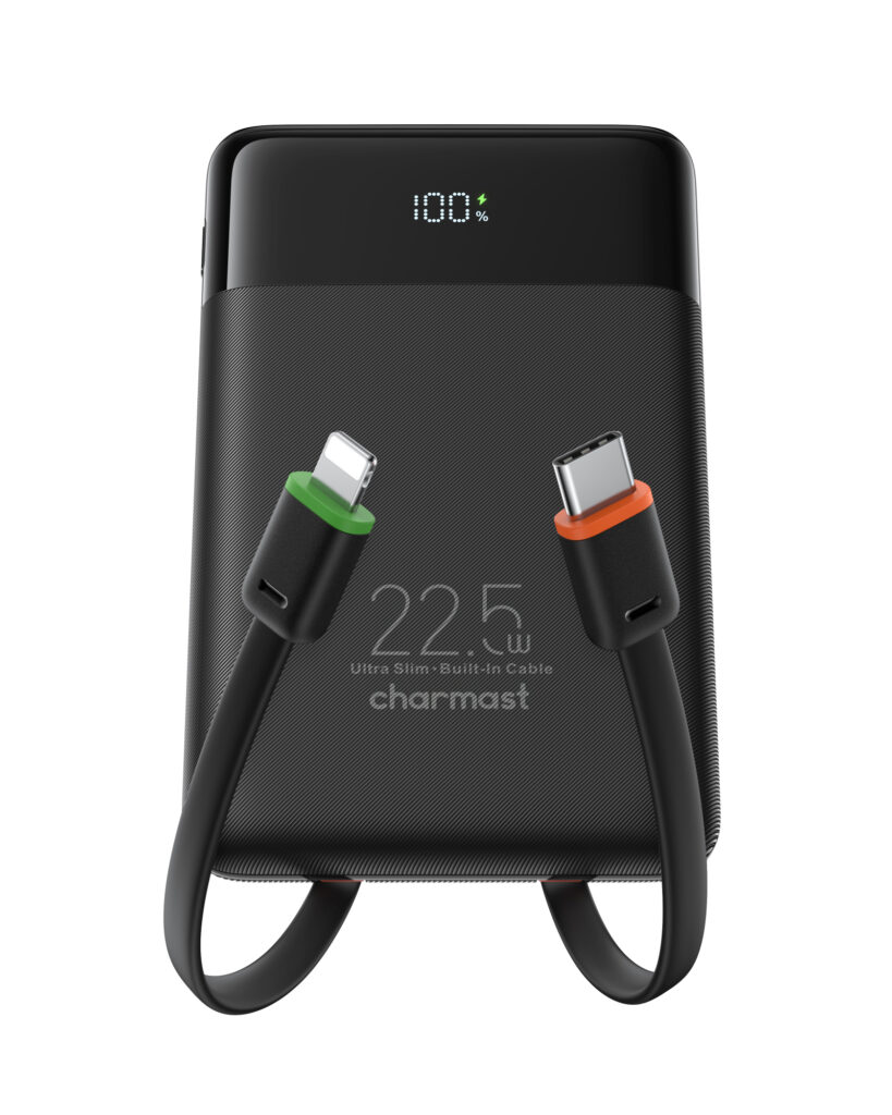 Power Bank Charmast W1202 PD 22.5W 10000mAh με 2 Ενσωματωμένα Καλώδια & LED Οθόνη Μαύρο