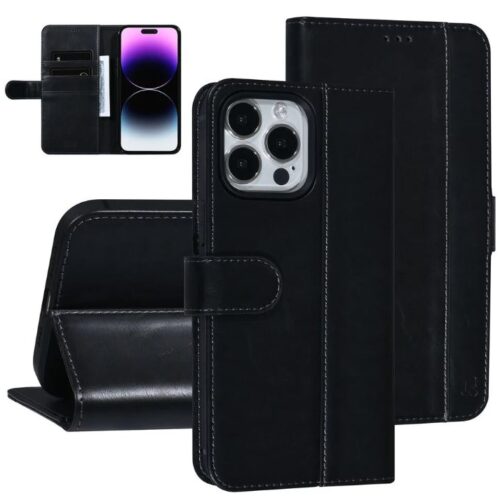 Θήκη Βιβλίο iPhone 14 Pro Max με Θήκη για 3 Κάρτες & Μαγνητικό Κλείσιμο UNIQ Μαύρη