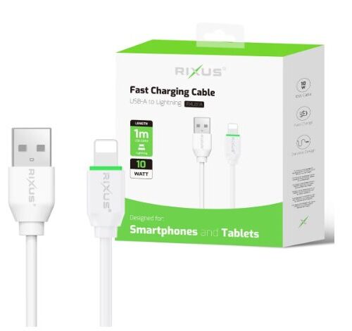 Καλώδιο USB σε Lightning 1m Rixus RXU81A Boost Λευκό