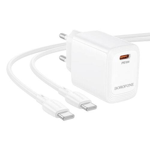 Φορτιστής Πρίζας USB-C PD 30W με Καλώδιο USB-C σε USB-C Borofone BN28 Fuente Λευκό