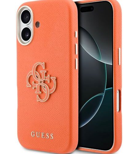 Θήκη iPhone 17 MagSafe Saffiano Leather 4G Resin Logo Guess – Πορτοκαλί